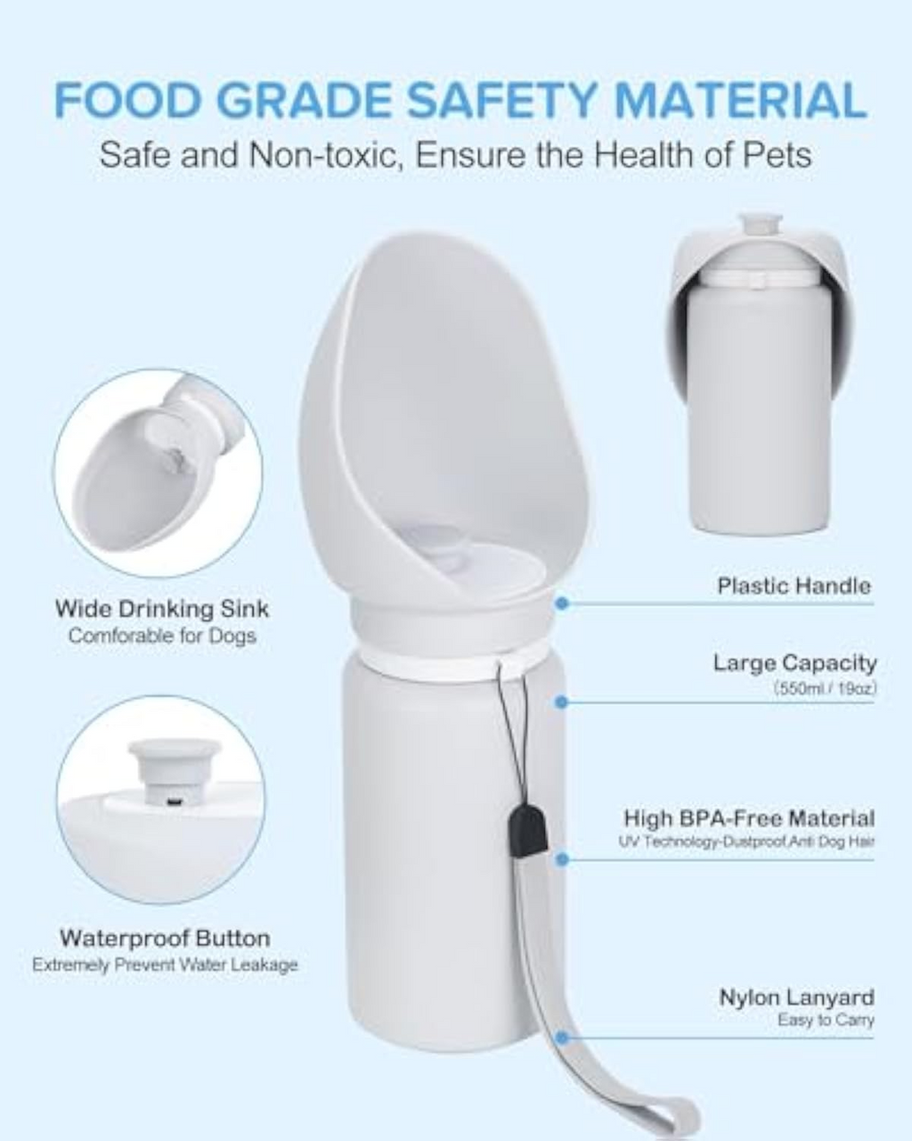 Portable Dog Water Bottle – Leak-Proof Travel Bowl (550ml)